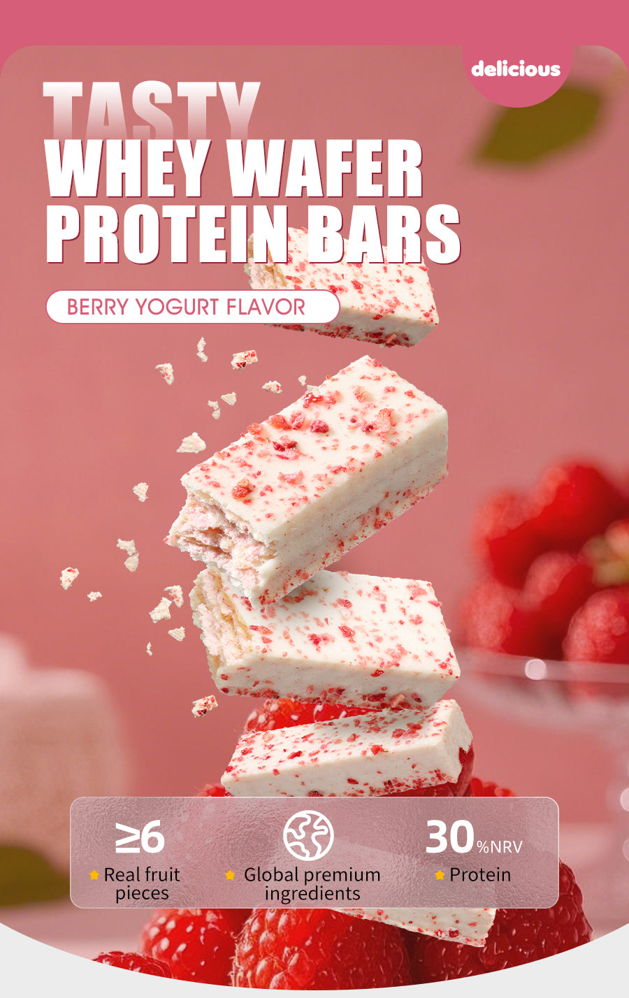 Dujosoo Berry Yogurt Whey Wafer Protein Bars, 10-Pack